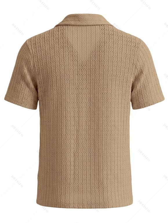 Men's Casual Shirt Textured Knitted Solid Color Button Up Shirt - café lumière 2XL