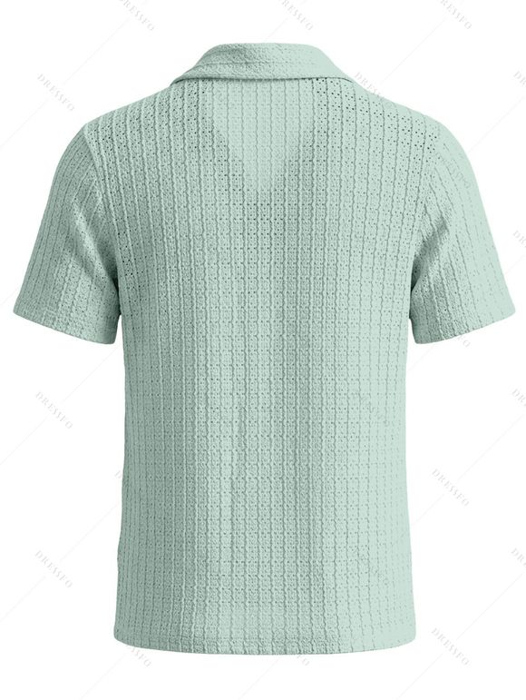 Men's Casual Shirt Textured Knitted Solid Color Button Up Shirt - Vert clair 2XL