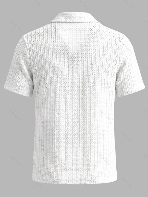 Men's Casual Shirt Textured Knitted Solid Color Button Up Shirt - Blanc 2XL