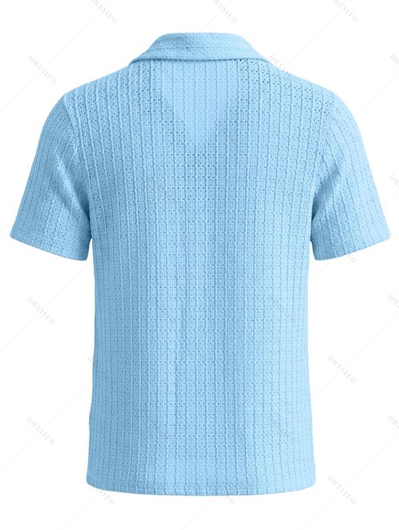 Men's Casual Shirt Textured Knitted Solid Color Button Up Shirt - Bleu clair 2XL
