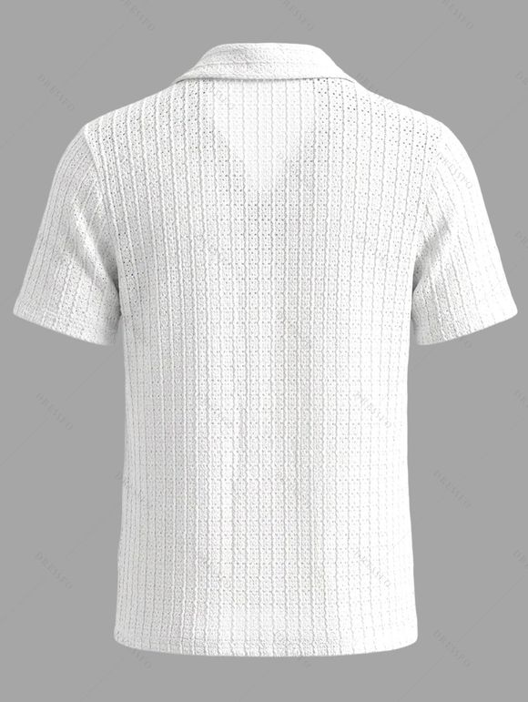 Vintage Couple Outfit Solid Color Lace Panel Scalloped Ruffle Bowknot Smocked Dress and Textured Shirt Set - Blanc S | US 4