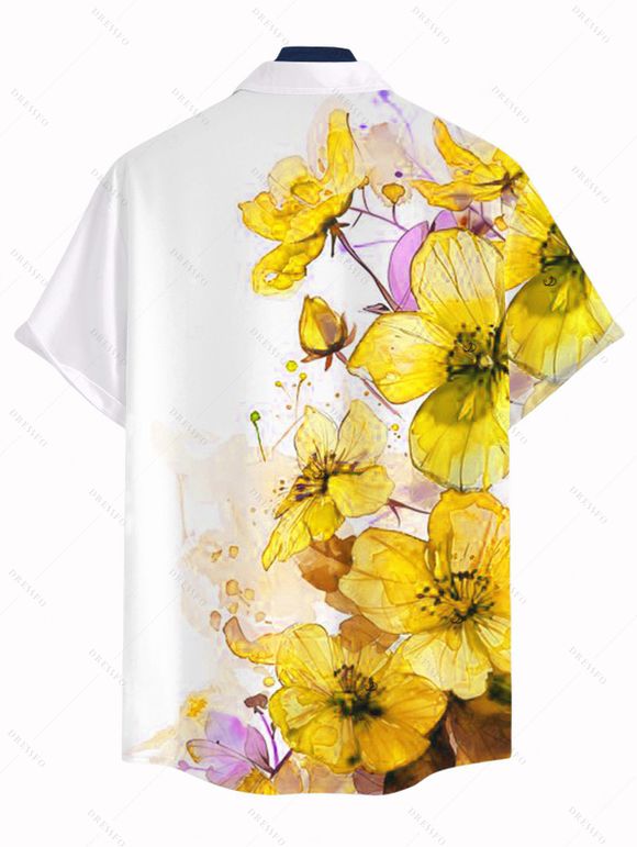 Men's Vacation Shirt Ink-splash Style Floral Leaf Print Button Up Shirt - Jaune 5XL