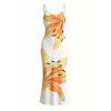 Vacation Couple Outfit Watercolor Lily Floral Print Spaghetti Strap Bodycon Dress and Shirt Set - Blanc S | US 4