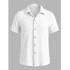 Men's Casual Shirt Textured Knitted Solid Color Button Up Shirt - Blanc L