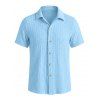 Men's Casual Shirt Textured Knitted Solid Color Button Up Shirt - Bleu clair L