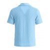 Men's Casual Shirt Textured Knitted Solid Color Button Up Shirt - Bleu clair L