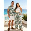 Vacation Couple Outfit Textured Tank Top Hibiscus Floral Print Belt Pants and Shirt Short Set - Vert clair S | US 4