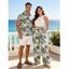 Vacation Couple Outfit Textured Tank Top Hibiscus Floral Print Belt Pants and Shirt Short Set - Vert clair S | US 4