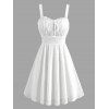 Vintage Couple Outfit Solid Color Lace Panel Scalloped Ruffle Bowknot Smocked Dress and Textured Shirt Set - Blanc S | US 4