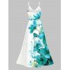 Vacation Couple Outfit Ink-splash Style Floral Leaf Print Lace Hollow Out Slit Dress and Shirt Set - Turquoise Moyenne S | US 4