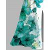 Vacation Couple Outfit Ink-splash Style Floral Leaf Print Lace Hollow Out Slit Dress and Shirt Set - Turquoise Moyenne S | US 4