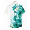 Vacation Couple Outfit Ink-splash Style Floral Leaf Print Lace Hollow Out Slit Dress and Shirt Set - Turquoise Moyenne S | US 4