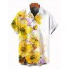 Vacation Couple Outfit Ink-splash Style Floral Leaf Print Lace Hollow Out Slit Dress and Shirt Set - Jaune S | US 4