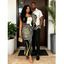 Vacation Couple Outfit Colorblock Line Rose Floral Print Spaghetti Strap Bodycon Dress and Shirt Set - BLACK S | US 4