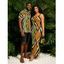Vintage Vacation Couple Outfit Colorblock Wave Striped Print Spaghetti Strap Bodycon Dress and Shirt Set - multicolor A S | US 4