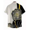 Men's Vacation Shirt Colorblock Line Rose Floral Print Button Up Shirt - Noir 5XL