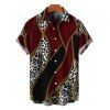 Men's Vacation Shirt Colorblock Geometric Leopard Print Button Up Shirt - Rouge Vineux 5XL