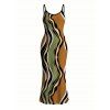 Vintage Vacation Couple Outfit Colorblock Wave Striped Print Spaghetti Strap Bodycon Dress and Shirt Set - multicolor A S | US 4