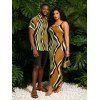 Vintage Vacation Couple Outfit Colorblock Wave Striped Print Spaghetti Strap Bodycon Dress and Shirt Set - multicolor A S | US 4