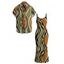 Vintage Vacation Couple Outfit Colorblock Wave Striped Print Spaghetti Strap Bodycon Dress and Shirt Set - multicolor A S | US 4