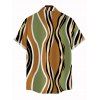Vintage Vacation Couple Outfit Colorblock Wave Striped Print Spaghetti Strap Bodycon Dress and Shirt Set - multicolor A S | US 4