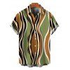 Vintage Vacation Couple Outfit Colorblock Wave Striped Print Spaghetti Strap Bodycon Dress and Shirt Set - multicolor A S | US 4