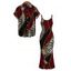 Vacation Couple Outfit Colorblock Geometric Leopard Print Spaghetti Strap Bodycon Dress and Shirt Set - Rouge Vineux S | US 4