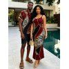 Vacation Couple Outfit Colorblock Geometric Leopard Print Spaghetti Strap Bodycon Dress and Shirt Set - Rouge Vineux S | US 4