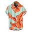 Men's Vacation Shirt Colorblock Hibiscus Floral Print Button Up Shirt - Orange 5XL
