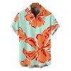 Vacation Couple Outfit Colorblock Hibiscus Floral Print Spaghetti Strap Bodycon Dress and Shirt Set - Orange S | US 4
