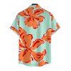 Vacation Couple Outfit Colorblock Hibiscus Floral Print Spaghetti Strap Bodycon Dress and Shirt Set - Orange S | US 4