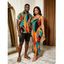 Bohemian Vacation Couple Outfit Colorful Abstract Geometric Print Spaghetti Strap Bodycon Dress and Shirt Set - multicolor S | US 4