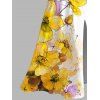 Vacation Dress Ink-splash Style Floral Leaf Print Lace Hollow Out Slit Dress - Jaune XL | US 12
