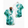 Men's Vacation Shirt Ink-splash Style Floral Leaf Print Button Up Shirt - Turquoise 5XL