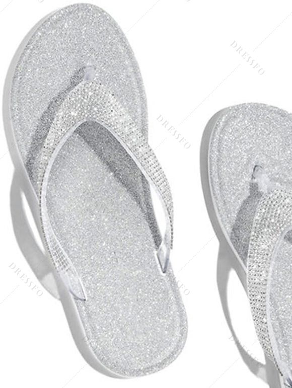 Beach Thong Sandals Rhinestone Sandals - Argent EU 43