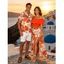 Vacation Couple Outfit Tropical Monstera Leaf Print Flounce Off the Shoulder Smocked Slit Dress and Shirt Set - Rose S | US 4