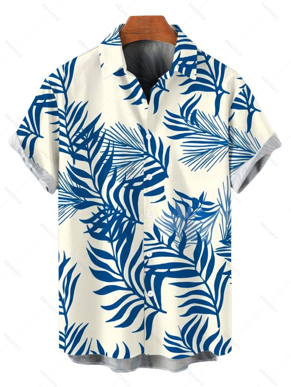 Vacation Couple Outfit Cropped Tank Top Tropical Leaf Print Belt Pants and Shirt Shorts Set - Bleu S | US 4