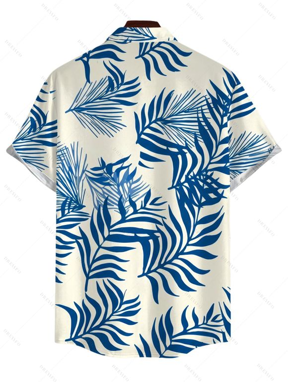 Vacation Couple Outfit Cropped Tank Top Tropical Leaf Print Belt Pants and Shirt Shorts Set - Bleu S | US 4