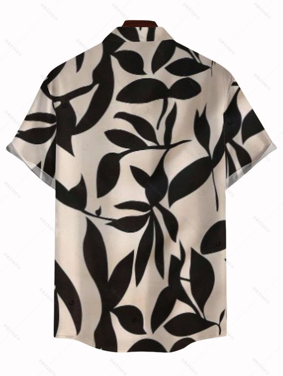 Hawaiian Vacation Couple Outfit Leaf Silhouette Patten Cut Out Plunging Neck Dress and Shirt Set - Noir S | US 4