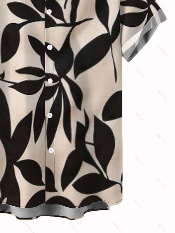 Hawaiian Vacation Couple Outfit Leaf Silhouette Patten Cut Out Plunging Neck Dress and Shirt Set - Noir S | US 4