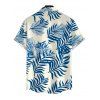 Men's Vacation Shirt Tropical Plant Leaf Print Button Up Shirt - Bleu M