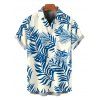 Men's Vacation Shirt Tropical Plant Leaf Print Button Up Shirt - Bleu 3XL