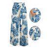 Vacation Pants Tropical Plant Leaf Print Wide Leg Belt Pants - Bleu XXXXXL | US 20