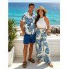 Vacation Couple Outfit Cropped Tank Top Tropical Leaf Print Belt Pants and Shirt Shorts Set - Bleu S | US 4