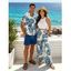 Vacation Couple Outfit Cropped Tank Top Tropical Leaf Print Belt Pants and Shirt Shorts Set - Bleu S | US 4