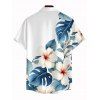 Hawaiian Vacation Couple Outfit Tropical Hibiscus Floral Monstera Leaf Print Cut Out Plunging Neck Dress and Shirt Set - Blanc S | US 4