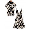 Hawaiian Vacation Couple Outfit Leaf Silhouette Patten Cut Out Plunging Neck Dress and Shirt Set - Noir S | US 4