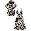 Hawaiian Vacation Couple Outfit Leaf Silhouette Patten Cut Out Plunging Neck Dress and Shirt Set - Noir S | US 4
