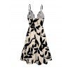 Hawaiian Vacation Couple Outfit Leaf Silhouette Patten Cut Out Plunging Neck Dress and Shirt Set - Noir S | US 4