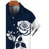 Hawaiian Vacation Couple Outfit Contract Color Rose Floral Print Spaghetti Strap Bodycon Dress and Shirt Set - MIDNIGHT BLUE S | US 4